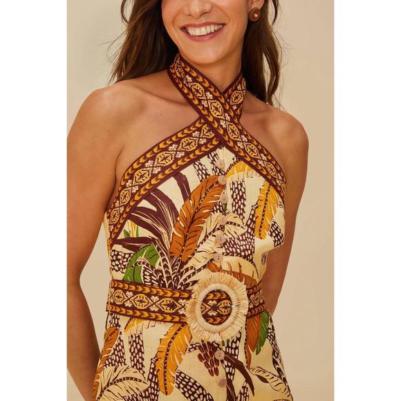 NEW FARM RIO foliage sketch sand halter mini dress in sand - Picture 2 of 4